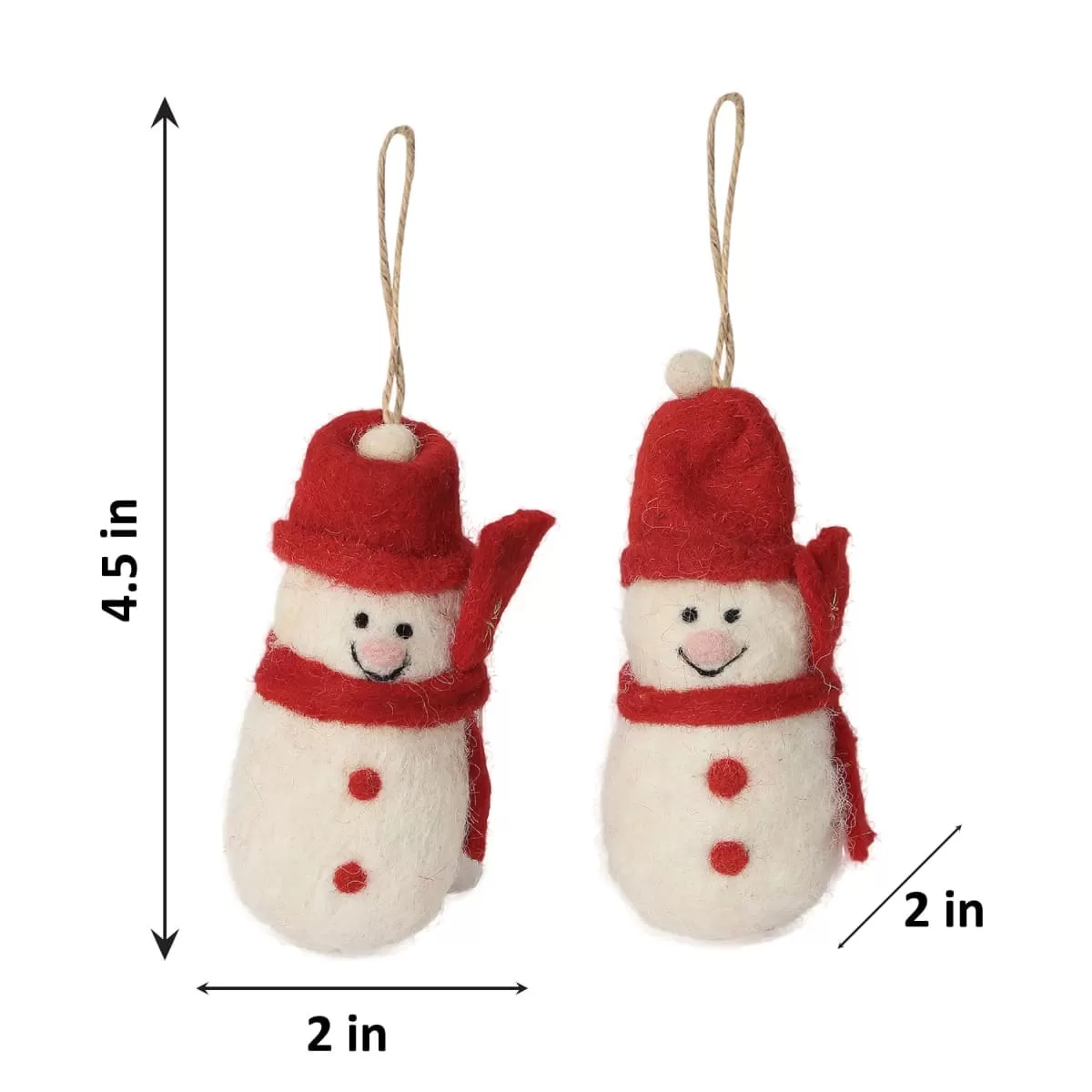 De Kulture Handmade Premium Wool Felt Baby Snowman Eco Friendly Needle Felted Christmas Xmas Tree Decoration Stuffed Ornament for Home Office Party Holiday Décor, (Set of 2)